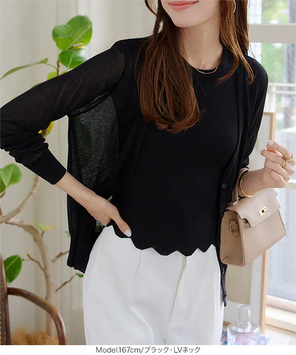 美品　レオナール　シアーカーディガン　ブラックM ヘムラインに透かし模様 美品 レオナール シアーカーディガン ブラックM ヘムラインに透かし