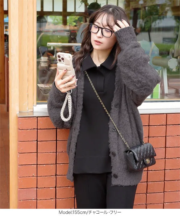 Yuumiさんコラボ ]もこもこVネックニットカーディガン [N1200