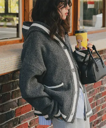 フード付きニットカーディガン [N1206] - レディースファッション通販