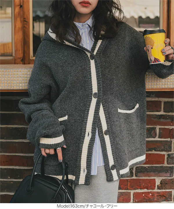 フード付きニットカーディガン [N1206] - レディースファッション通販