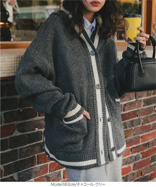 フード付きニットカーディガン [N1206] - レディースファッション通販