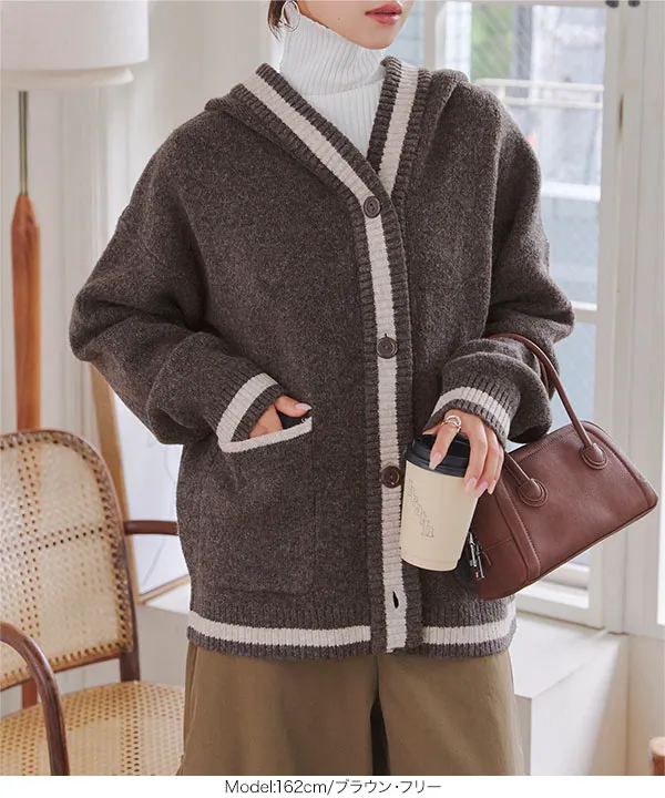 フード付きニットカーディガン [N1206] - レディースファッション通販