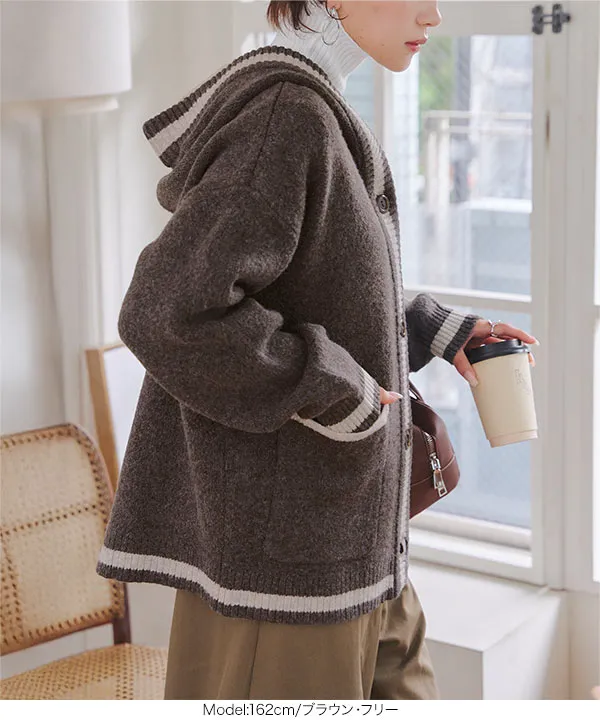 フード付きニットカーディガン [N1206] - レディースファッション通販