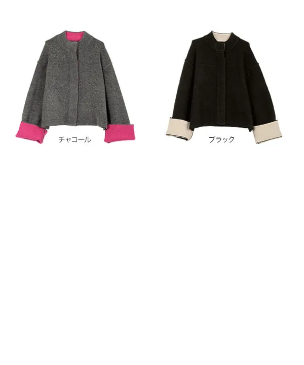 袖バイカラーニットジャケット [N1207] - レディースファッション通販
