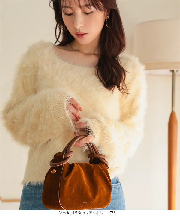 菱柄スクエアネックシャギーニットトップス [N1209] - レディース