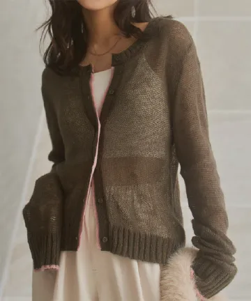 透かしモヘアタッチニットカーディガン [N1212]