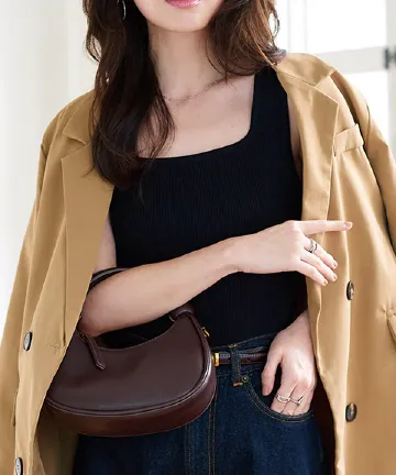 肩紐隠しテープ付きスクエアリブニット [N1214]