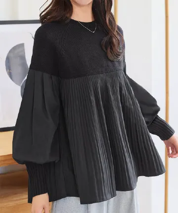 OVER FORM SLEEVE KNIT TOPS BLACK サイズ1 クラネ CLANE OVER FORM SLEEVE KNIT TOPS （BLACK） -靴