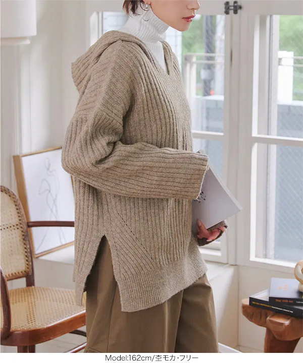 リブニットフーディー [N1219] - レディースファッション通販 神戸