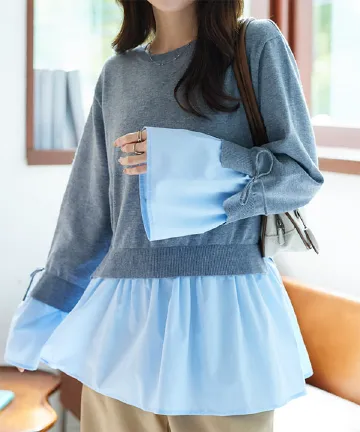 シャツレイヤード風ニットトップス [N1233]