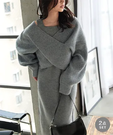 カシュクールトップス×前後2wayニットワンピース [N1234]