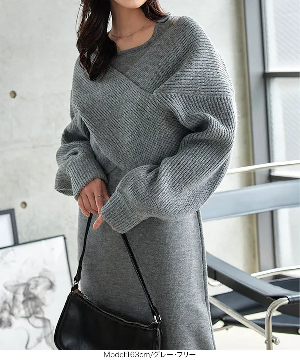 カシュクールトップス×前後2wayニットワンピース [N1234] - レディース