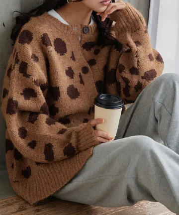 レオパードシャギーニットカーディガン [N1235] - レディース
