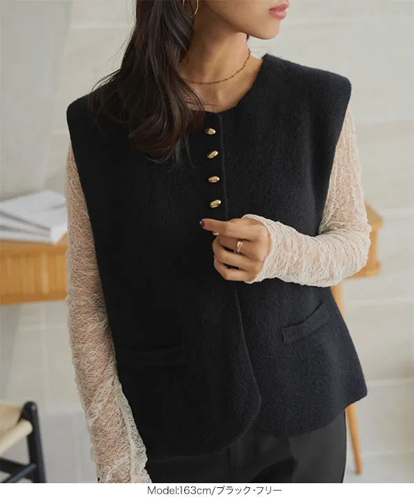 ゴールドボタンニットベスト [N1243] - レディースファッション通販