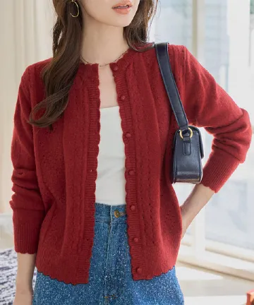 スカラップ透かし編みニットカーディガン [N1248] | SALE！