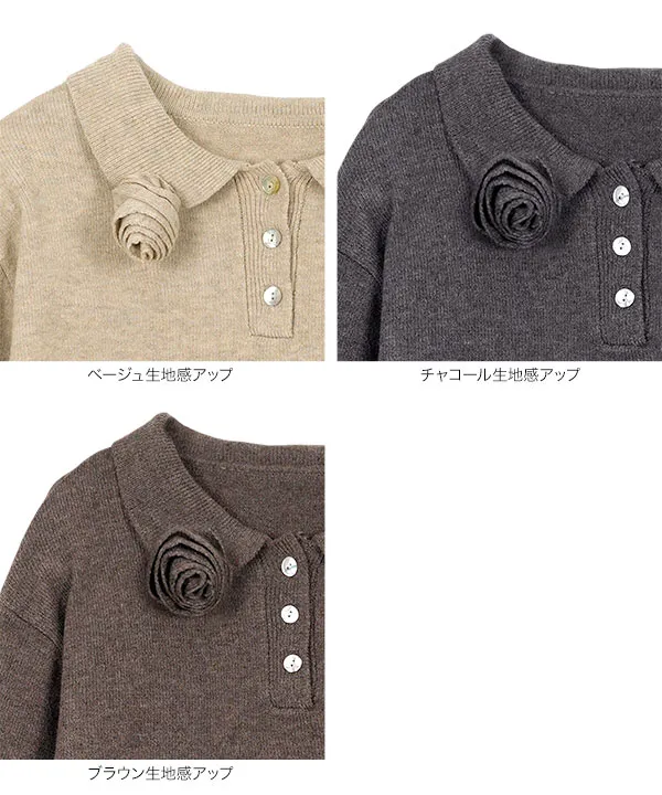 ローズモチーフポロニット [N1250] - レディースファッション通販 神戸