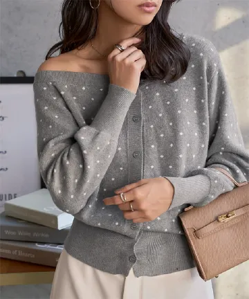 ワンショルダードットニットカーディガン [N1251] | SALE！
