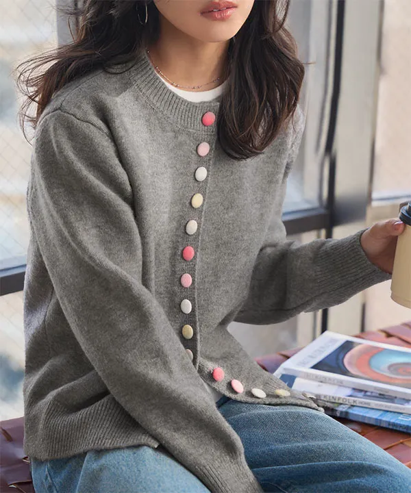 カラフルボタンニットカーディガン [N1252] - レディース