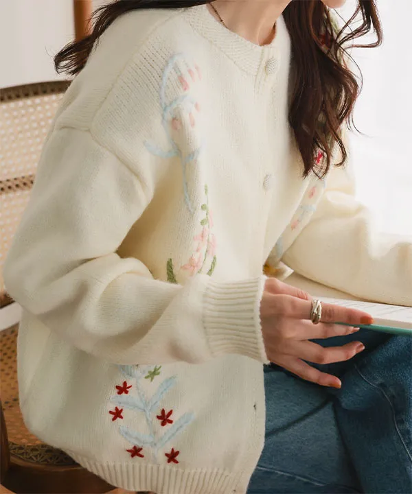 立体刺繍ニットカーディガン [N1254] - レディースファッション通販