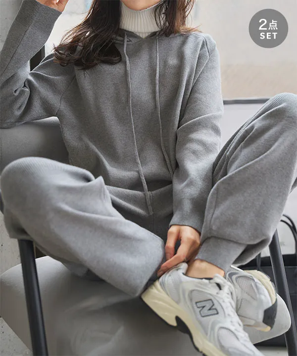 ニットフーディジョガーパンツセットアップ [N1255] - レディース