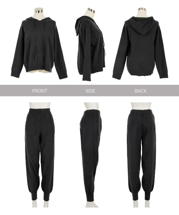 ニットフーディジョガーパンツセットアップ [N1255] - レディース