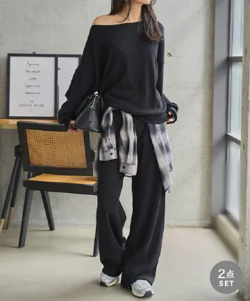 オフショルニットワイドパンツセットアップ [N1256]| SALE！