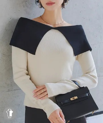 前後2way オフショルニット [N1259]