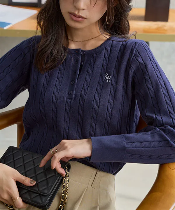 ヘンリーネックケーブルニット [N1266]| 送料無料 1/4(日)12:00~1/5(月