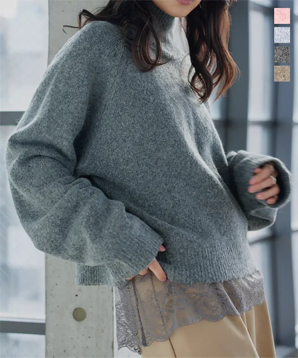 ハイネック起毛糸ニットトップス [N1269] - レディースファッション