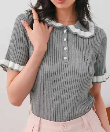 ピコレースポロニットトップス [N1270]