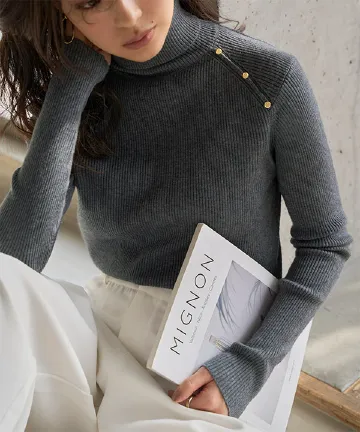 ゴールドボタンリブニットトップス [N1271]