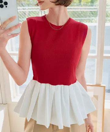 ペプラム切替ニットトップス [N1272]| 送料無料 3/17(火)12:00~3/18(水)12:00まで