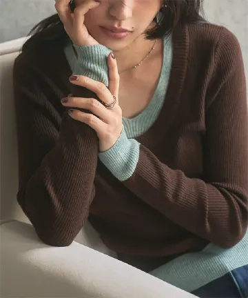 バイカラー深Uネックニット [N1274]