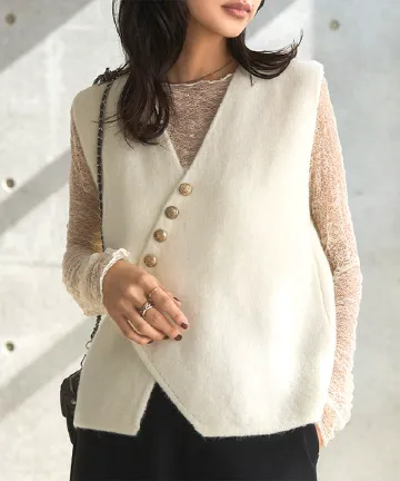 ゴールドボタンニットベスト [N1276]