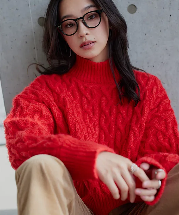 3Dケーブルハイネックニットトップス [N1283] | 送料無料 12/21(日)12