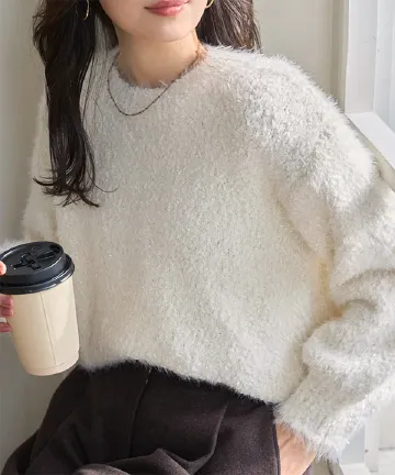 ネップヤーンシャギーニットトップス [N1294]