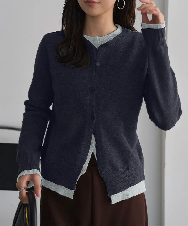 ネット完売エイミーカーディガン羽織　バイカラー エイミーイストワール EIMY ISTOIRE EIMYロゴバイカラーニット