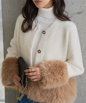 ファードッキング金ボタンニットジャケットコート [N1298]