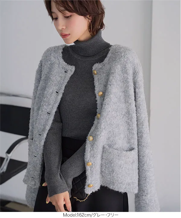 ノゾミイシグロ 12AW ファージャケット ボア ニット ボアジャケット-Women