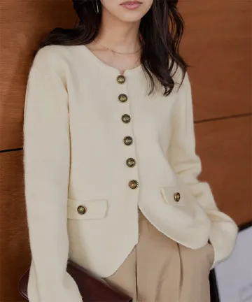 ゴールドボタンもっちりニットカーディガン [N1304]