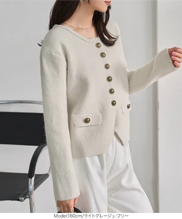 レディ 新作 21AW ニット カーディガン ロゴゴールド金具 グレージュ Rouge vif Anna（ルージュヴィフアンナ） カーディガン バック