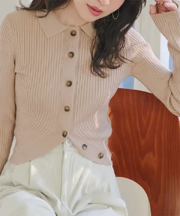 裾ラウンドポロカーディガン [N1305]