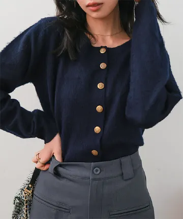 ゴールドボタンニットカーディガン [N1308]| SALE！