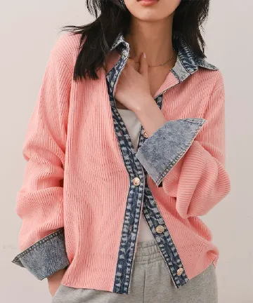 デニム襟リブニットカーディガン [N1311]