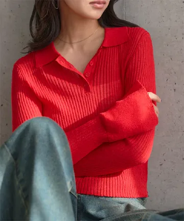 ショート丈シアーポロニット [N1315]