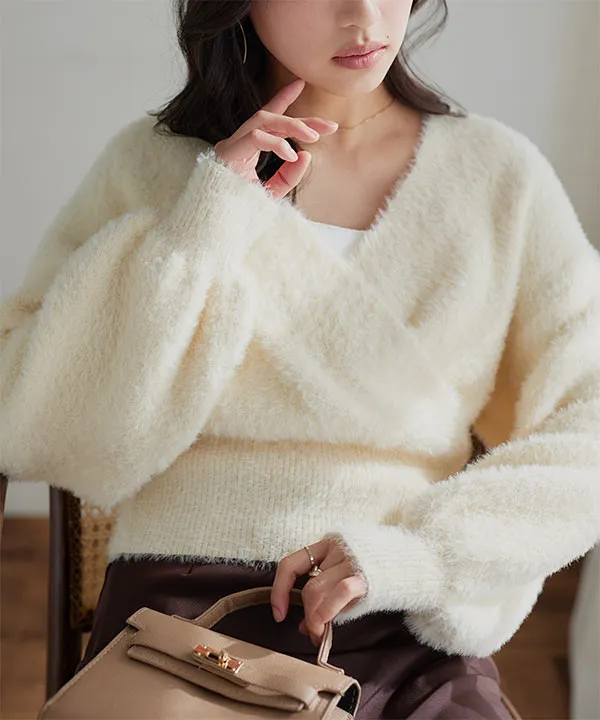 フェザーカシュクールニット [N1318] - レディースファッション通販