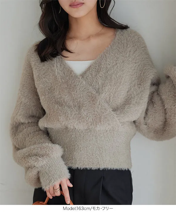 フェザーカシュクールニット [N1318] - レディースファッション通販