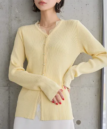 レースリブニットカーディガン [N1332]