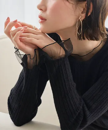 チュール切り替えリブニットトップス [N1334]