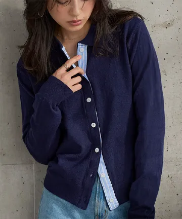 ストライプ切替ポロニットカーディガン [N1335]